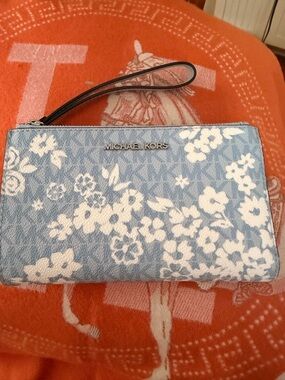 Michael Kors Light Blue Floral Wristlet Clutch
